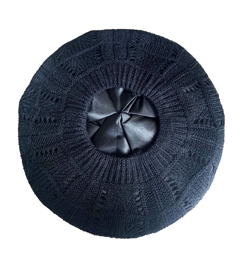 Hysunland Black Satin Lined Hats for Women Ladies Winter Spring Knit Beret - Image 2